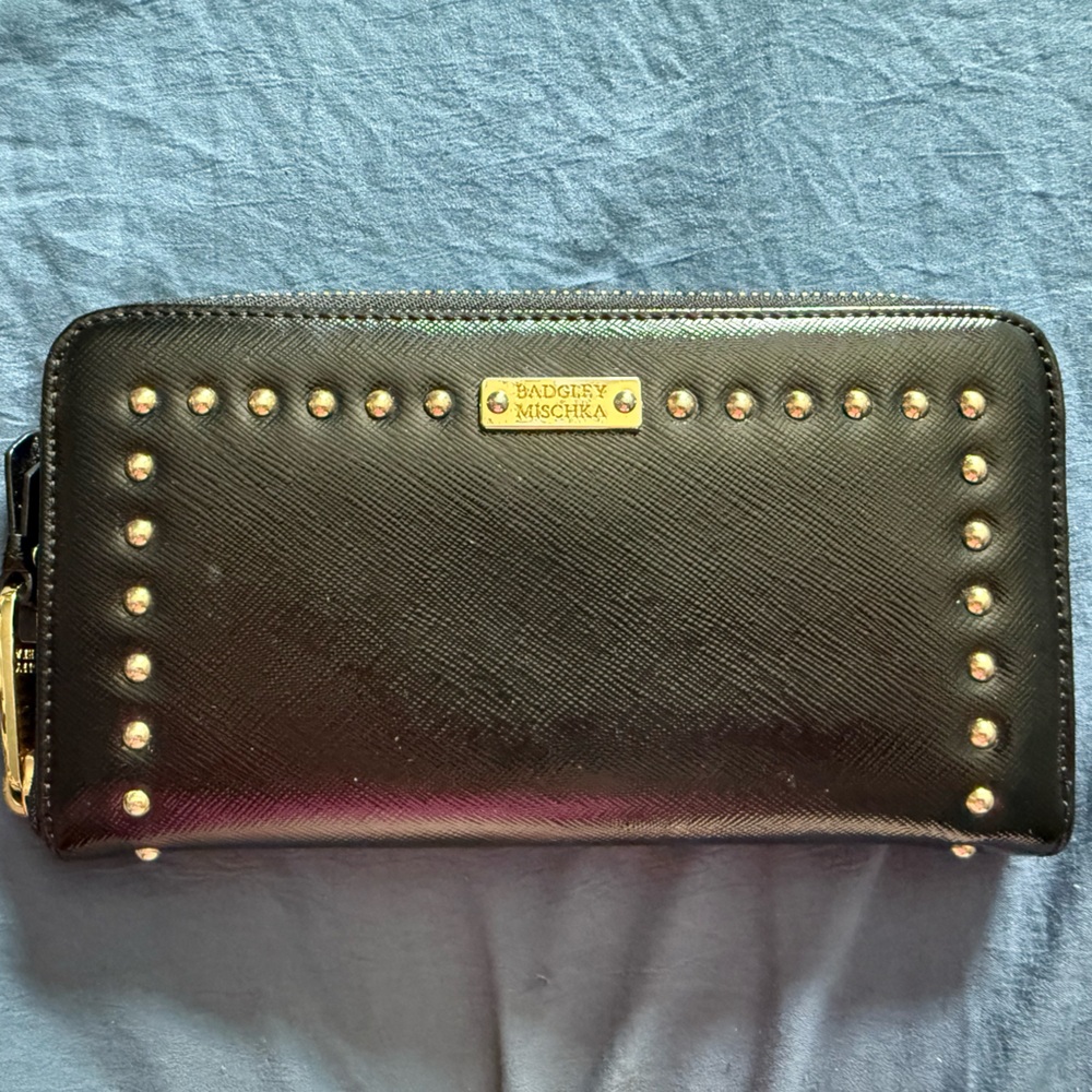 Badgley Mischka Black Wallet with Gold Studs